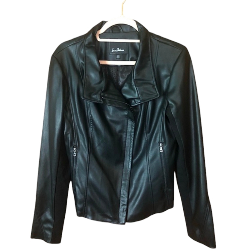 Sam Edelman faux leather black moto jacket crossover zipper